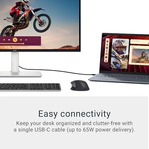 Dell S2725QC monitor in a home office setting with a laptop connected
