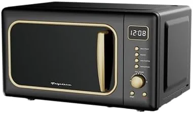 Retro control knobs and chrome handle on the Frigidaire microwave