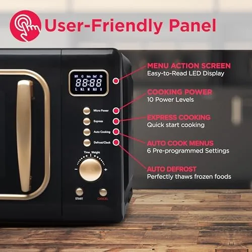 Frigidaire retro microwave beside a standard stainless steel microwave