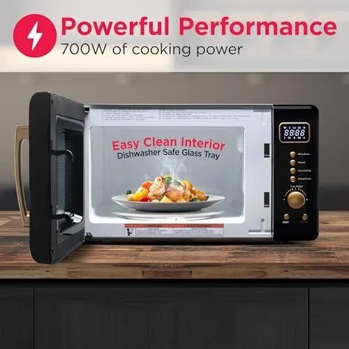 Retro kitchen scene with the Black Gold Frigidaire microwave as the centerpiece