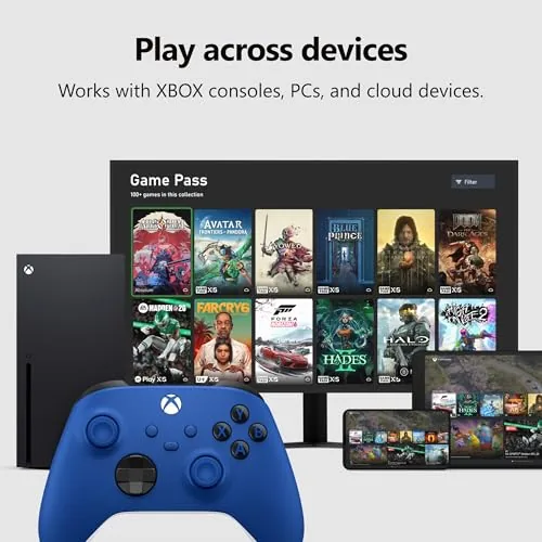 Xbox Shock Blue controller paired with a gaming laptop