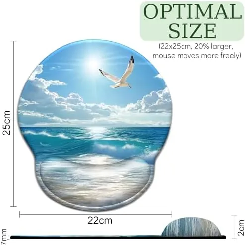 The LIMKRIAN Beach Ocean Ergonomic Mouse Pad with Gel Wrist Rest in real use