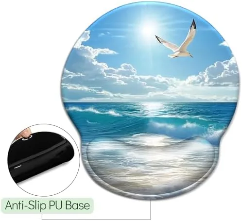 Another view of the LIMKRIAN Beach Ocean Ergonomic Mouse Pad with Gel Wrist Rest