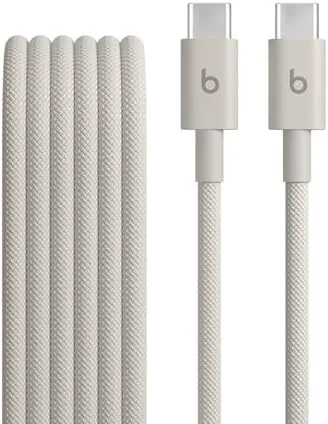 Beats USB-C to USB-C woven cable coiled on a desk