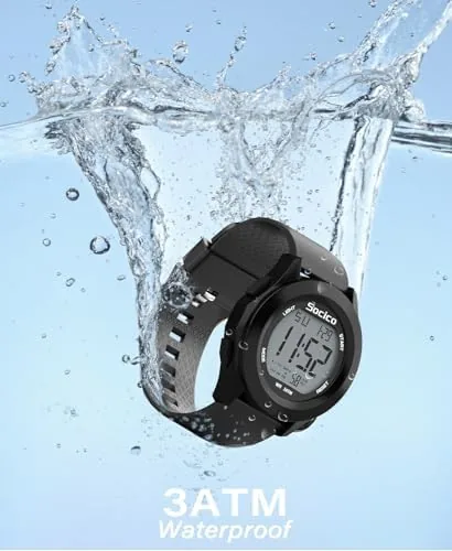 Close look at the SOCICO Mens Digital Watch Waterproof LED Light 12/24H Military Style build quality