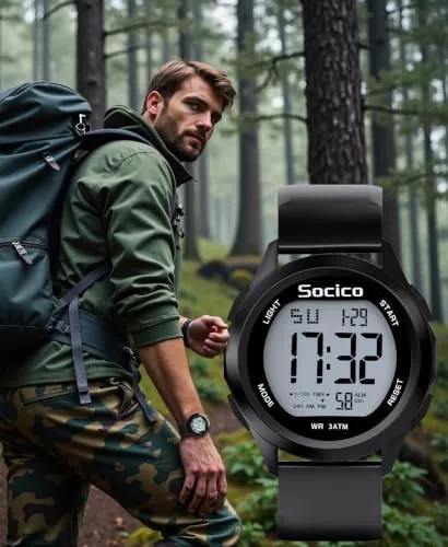 Another view of the SOCICO Mens Digital Watch Waterproof LED Light 12/24H Military Style