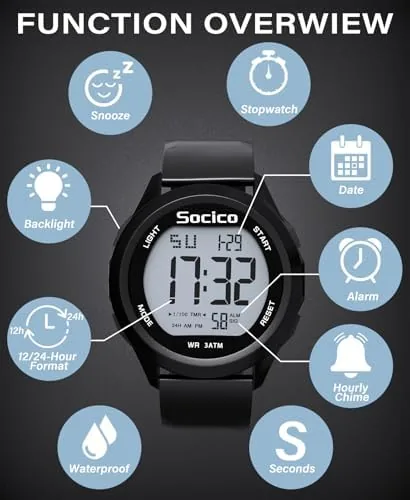 Testing the SOCICO Mens Digital Watch Waterproof LED Light 12/24H Military Style over two weeks