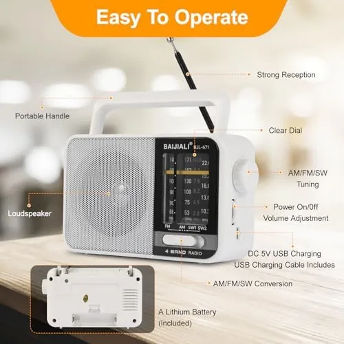 Another view of the BAIJIALI AM FM SW Portable Radio (Battery/USB) | Emergency Receiver