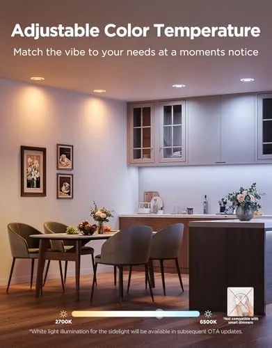 Govee smart light next to a conventional recessed fixture for comparison
