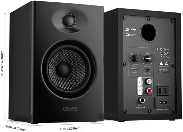 Close look at the OHAYO 60W Computer Speakers for Music and Gaming, Active Bluetooth build quality
