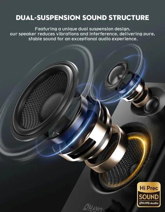 Detail shot of the OHAYO 60W Computer Speakers for Music and Gaming, Active Bluetooth features