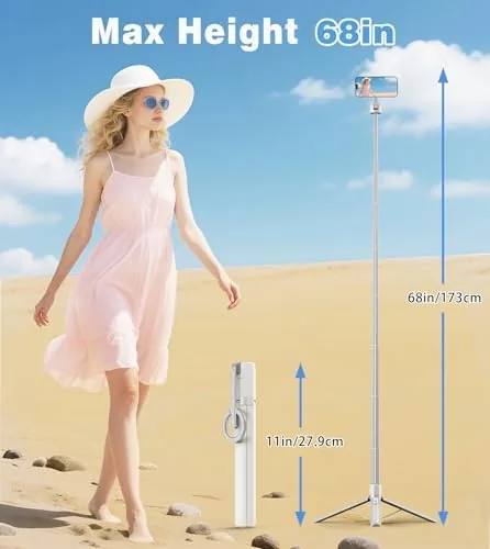 The TONEOF 68" Magnetic Aluminum Phone Tripod Selfie Stick for iPhone in real use