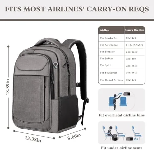 Close look at the 17" Travel Laptop Backpack, Airline Approved Computer Bag, Grey | build quality