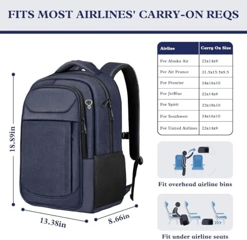 Close look at the 17" Travel Laptop Backpack, Airline Approved Computer Bag, Blue | build quality