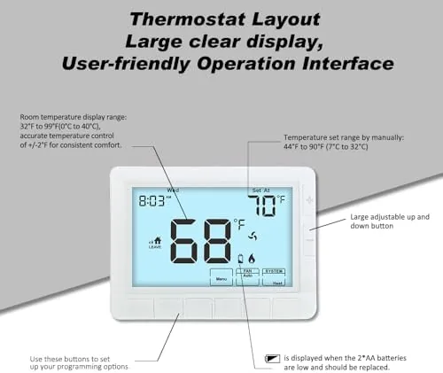 The Programmable Thermostat for Home,Auto Changeover Heat Pump Thermostat for Multi-Stage,2 in real use