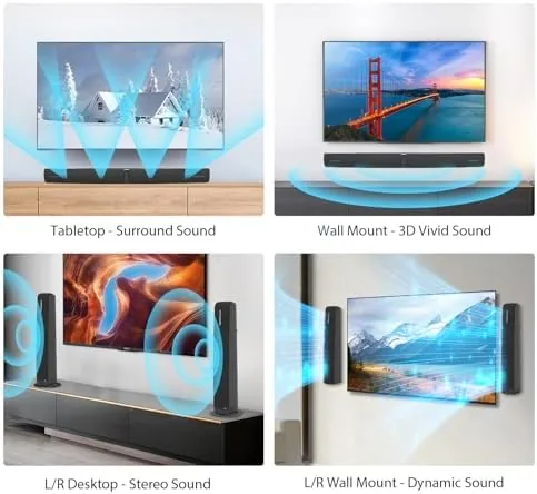 Close look at the Sound Bar for Smart TV,90W Soundbar with Bluetooth/ARC/Optical/AUX Connect, Auto build quality