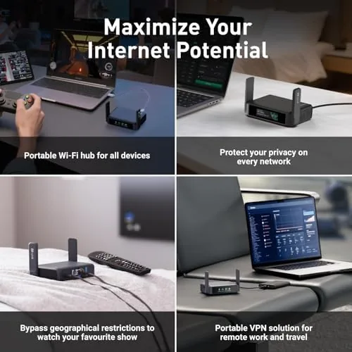 Another view of the GL.iNet GL-BE3600 Slate 7 Wi-Fi 7 Travel Router Touchscreen 2.5G