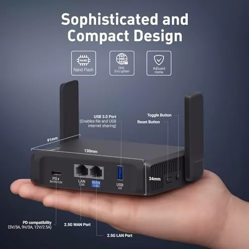 The GL.iNet GL-BE3600 Slate 7 Wi-Fi 7 Travel Router Touchscreen 2.5G compared in context
