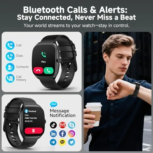 The SOUYIE Smart Watch with SOS, 1.85" AMOLED Display Fitness Tracker in real use