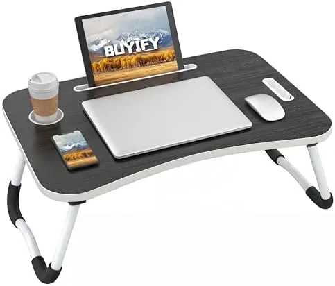 BUYIFY 23" Foldable Lap Desk for Laptop Writing w/Cup Holder Black | Sturdy and Review: Tested and Rated