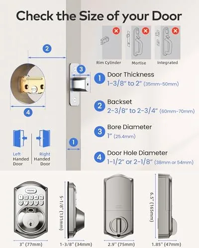 A family member unlocking the satin nickel TEEHO lock with a fingerprint