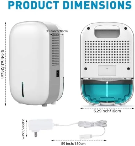 Close look at the Mini Dehumidifier for Small Bathroom. Quiet. Auto Shut-OFF. Power Off build quality