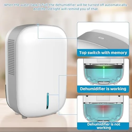 The Mini Dehumidifier for Small Bathroom. Quiet. Auto Shut-OFF. Power Off in real use