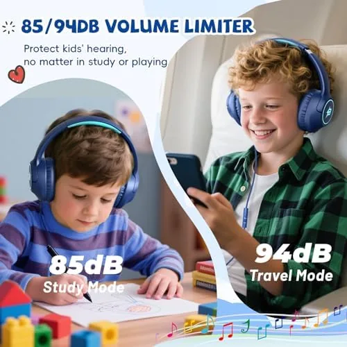 Child wearing the foldable headphones on an airplane seat