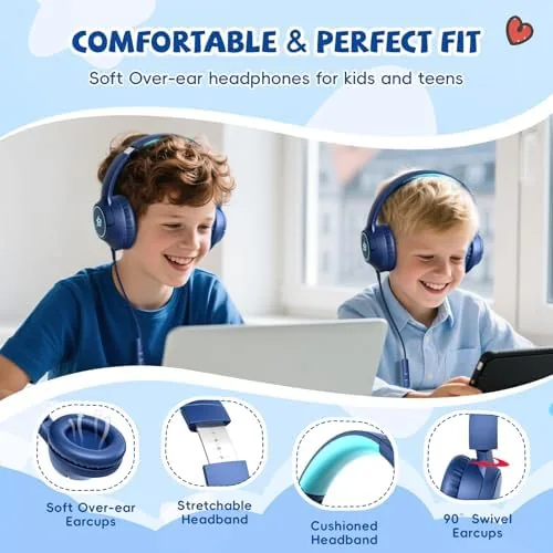 Kids headphones folded up and packed in a backpack sleeve