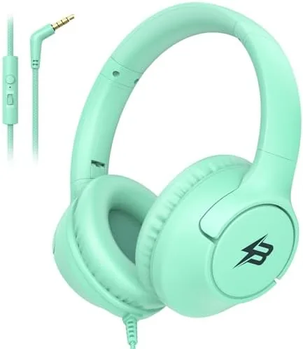 Kids Headphones Wired with Microphone, 3.5 Cord 85/94dB Volume Limit, Green | Wired Over Review: Tested and Rated