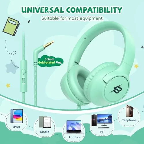 The Kids Headphones Wired with Microphone, 3.5 Cord 85/94dB Volume Limit compared in context