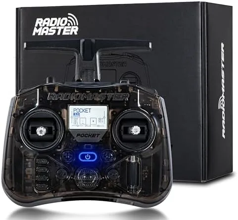 The Radiomaster Pocket transmitter held in one hand showing its compact size