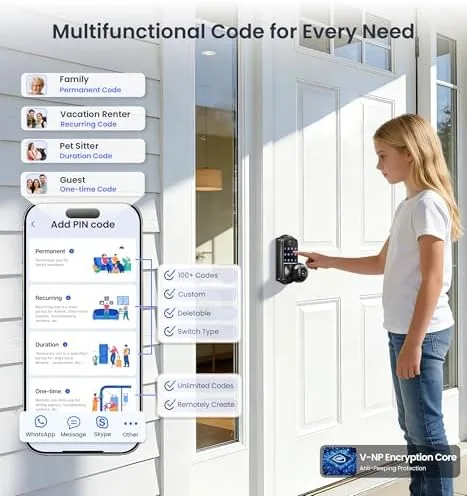 The app interface showing users, the access log, and the auto lock timer
