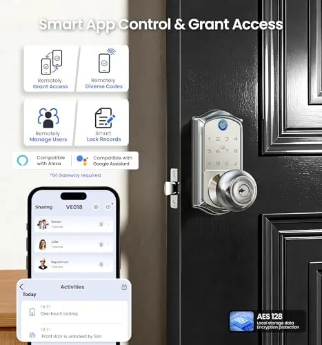 A finger on the sensor while the keypad lights up showing the unlock in progress