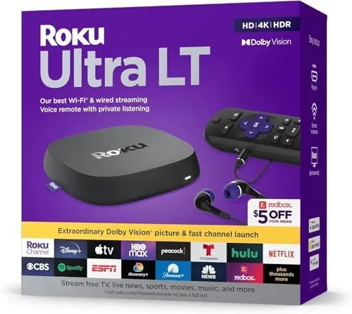Rear ports of the Roku Ultra LT showing HDMI, Ethernet, and USB