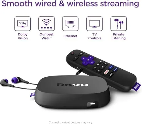 Roku home screen showing the app grid and featured titles