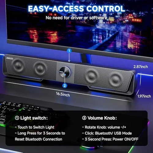 Another view of the Jeecoo A40 Bluetooth Computer Speakers with Clear Sound, USB Plug