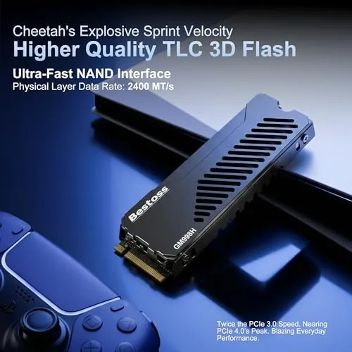 Bestoss SSD fitted into a PS5 expansion bay with heatsink attached