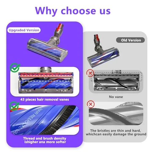 Anti-tangle head cleaning a carpet with visible hair pickup