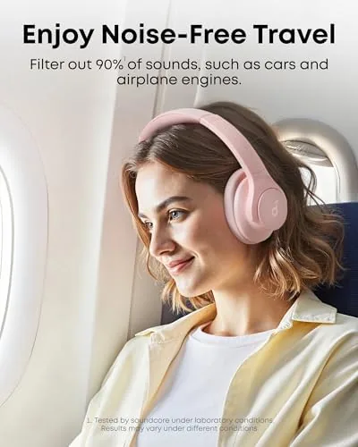 Close look at the Soundcore by Anker Q20i Hybrid Active Noise Cancelling Headphones, Pink build quality