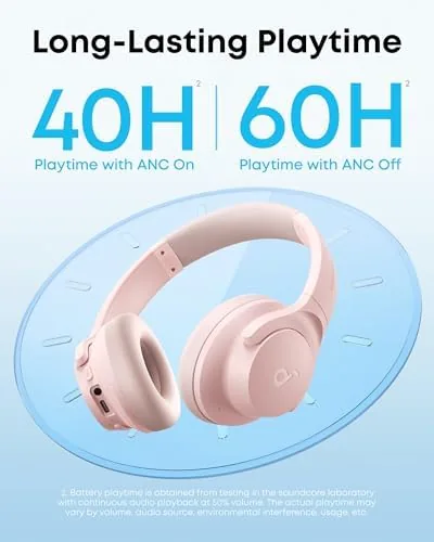Another view of the Soundcore by Anker Q20i Hybrid Active Noise Cancelling Headphones, Pink