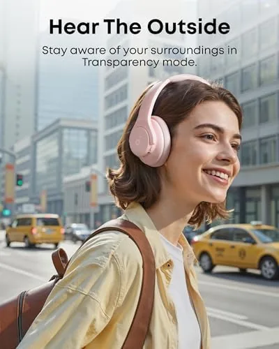 The Soundcore by Anker Q20i Hybrid Active Noise Cancelling Headphones, Pink compared in context