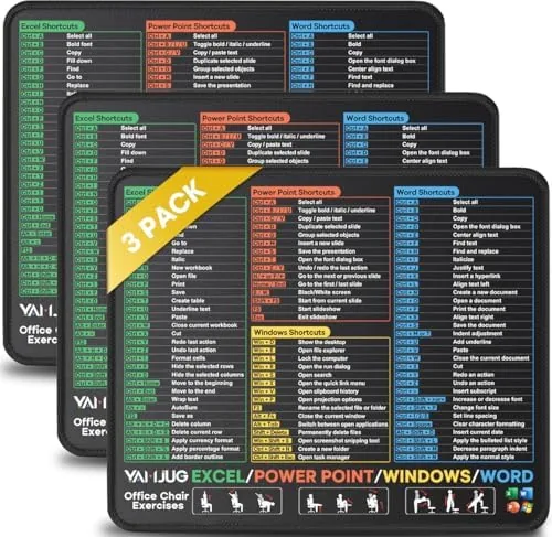 Overview of the 3 Pack Mouse Pads for Excel/Word/PowerPoint/Windows Shortcuts | Non-Slip Rubber