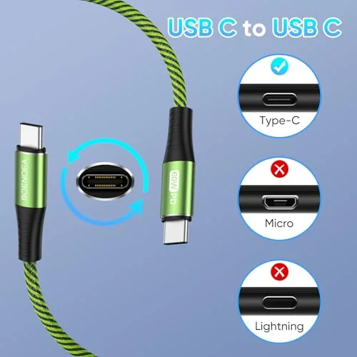 Close look at the Boenoea USB C to USB C Cable 10FT 4 Pack build quality