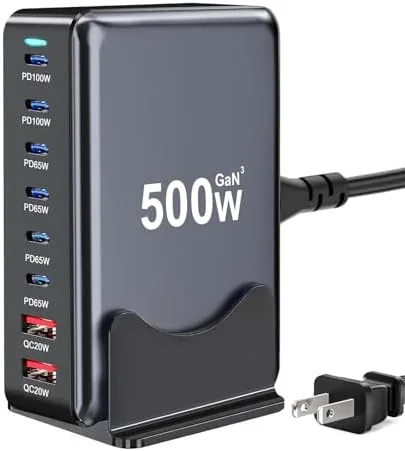 500W USB C Charger Block, Multi-port Fast USB Charging Station Dual PD 100W GaN Review: Tested and Rated