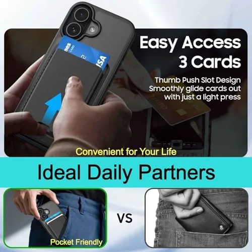 Another view of the Magnetic for iPhone 16 Wallet Case with Card Holder Black