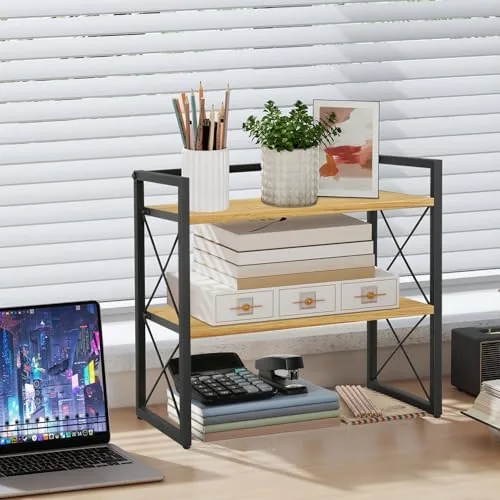 Close look at the YINMIT Desktop Shelf Organizer, 2 Tier Office Shelves, Wood Desk build quality
