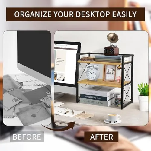 Another view of the YINMIT Desktop Shelf Organizer, 2 Tier Office Shelves, Wood Desk