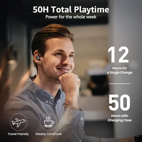 The TOZO T6 earbuds connected to a smartphone music app