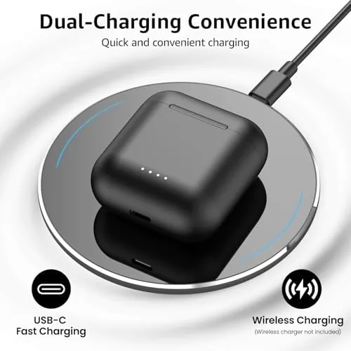 The TOZO T6 charging case open with both earbuds seated